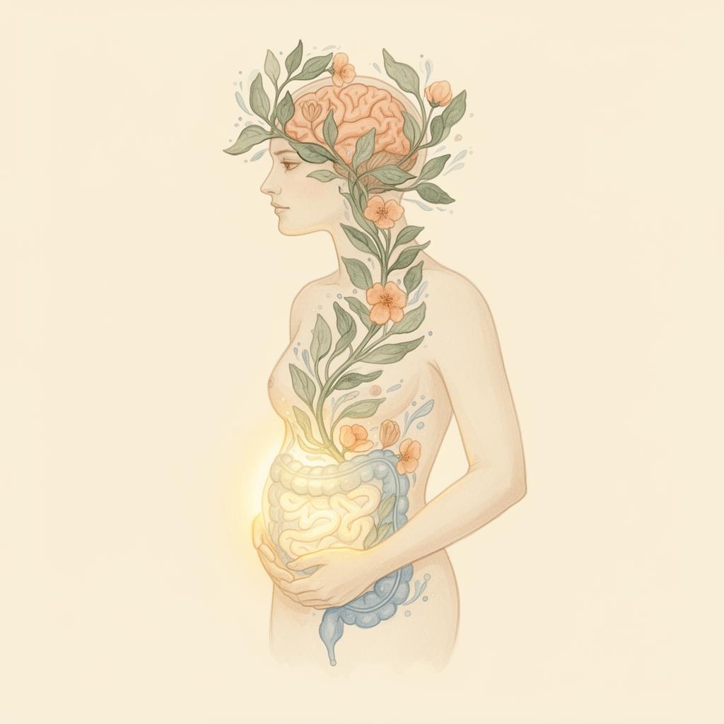 Watercolor illustration of the gut–brain axis